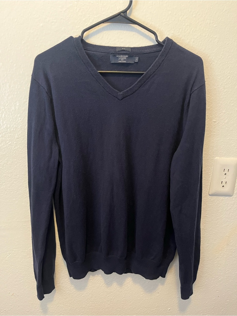 J.Crew Cotton Cashmere Navy V-Neck Sweater Slim Fit Men’s Large